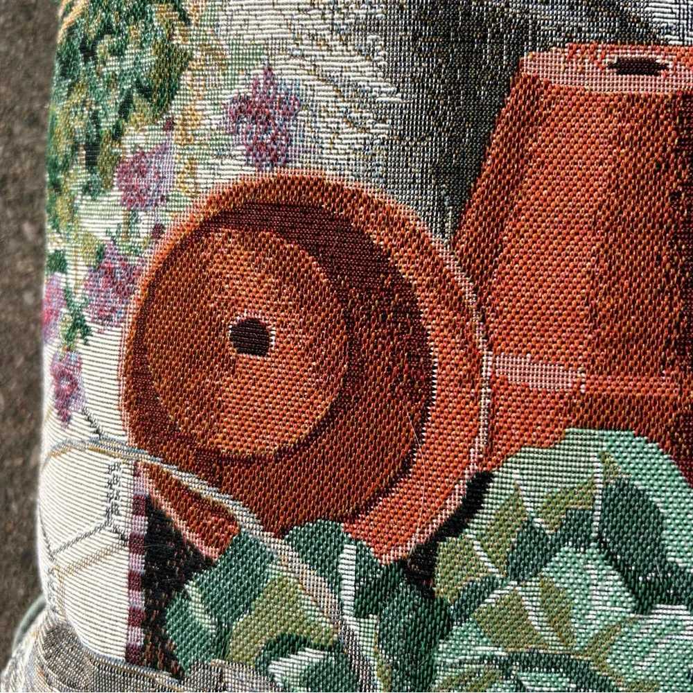 Vintage Easter pillow tapestry bunnies carrots garden green back